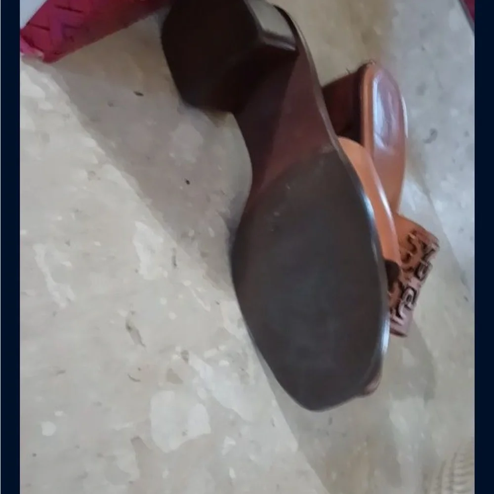 Tory Burch Tan Leather Block Heel Sandals